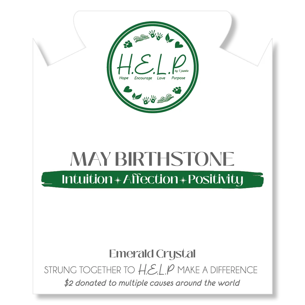 Birthstone Collection - May Emerald Crystal Charm with White Cats Eye Charity Bracelet