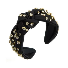 Black Fabric Top Knot Rhinestone Adorned Headband