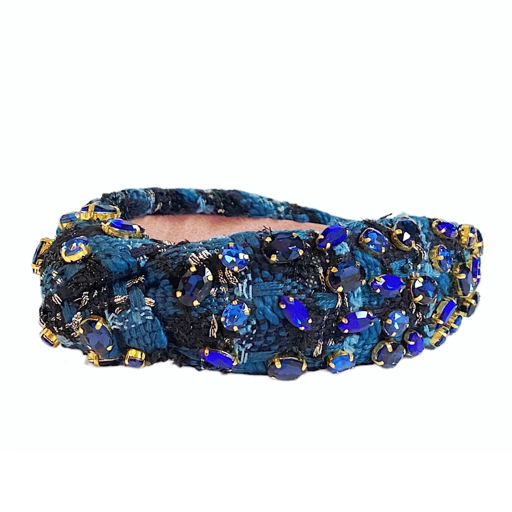 Blue Houndstooth Jeweled Headband