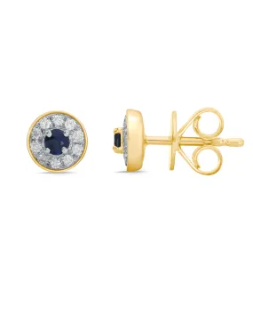 Blue Sapphire Earrings - 10ct Yellow Gold Blue Sapphire & Diamond Earrings - 786693