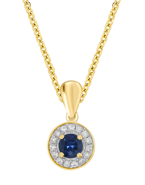 Blue Sapphire Pendant - 10ct Yellow Gold Blue Sapphire & Diamond Pendant - 786692