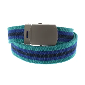 Blue Shades Stripe Canvas Webbing Belt with Shiny Silver Slider Buckle (Length - 120cm, Width - 3cm)