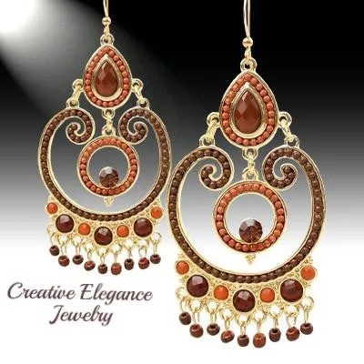 Bohemian, Brown Bold Chandelier Earrings