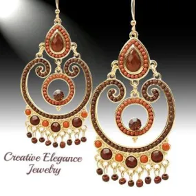 Bohemian, Brown Bold Chandelier Earrings