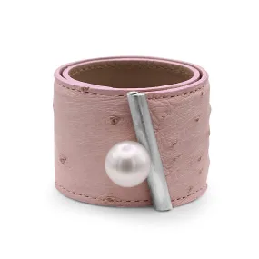 Boodles Pink Ostrich Leather Snap Bracelet , Tahitian Pearl End