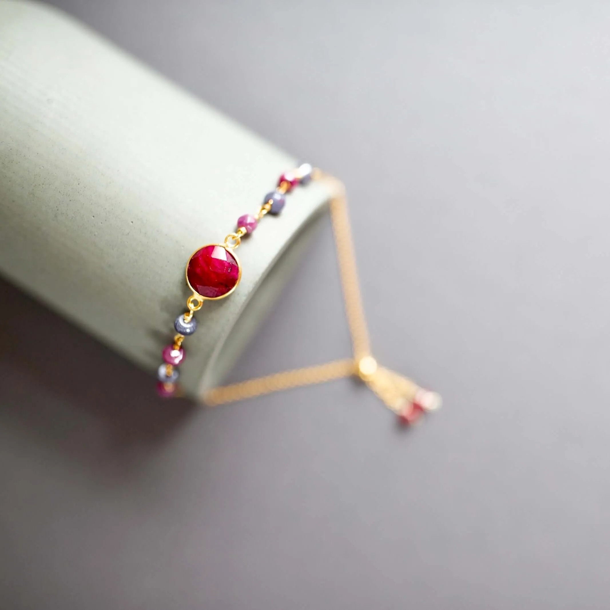 Bracelet Stacking Set: Ruby Red Sapphire Quartz and Labradorite