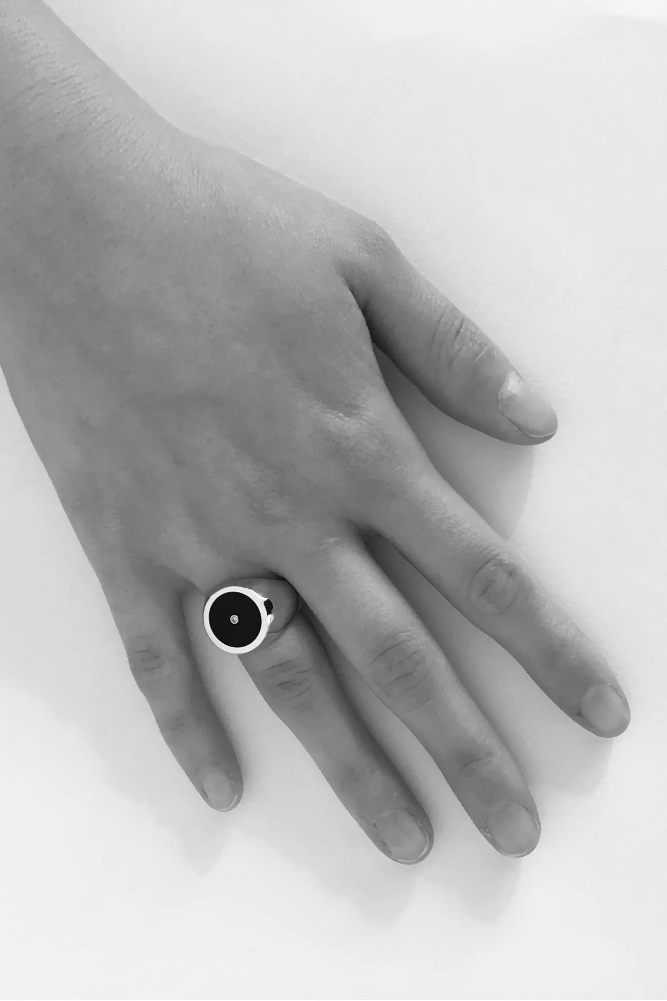 Brass Black Onyx with Diamond Signet Ring - Round