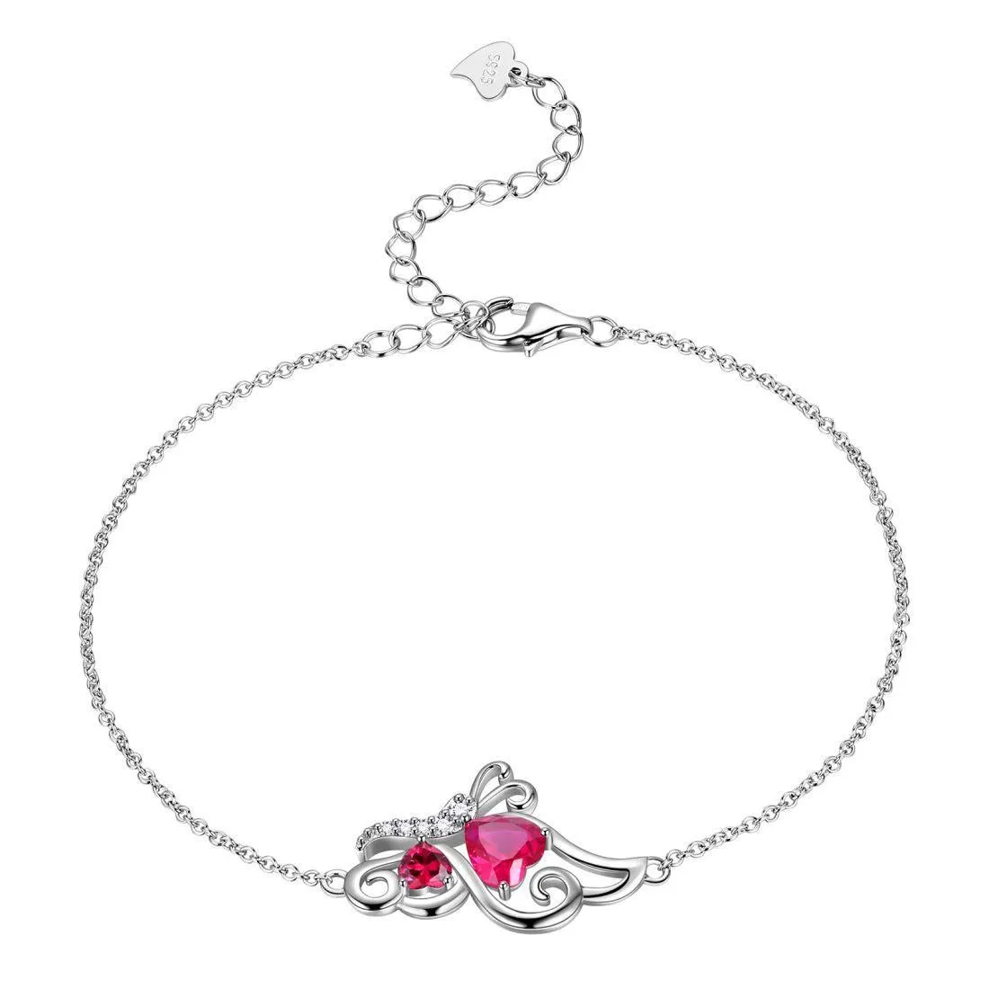 Butterfly Birthstone July Ruby Bracelet Women Girls Jewelry Birthday Gift 925 Sterling Silver