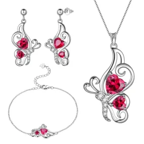 Butterfly Birthstone July Ruby Jewelry Set 4PCS Women Girls Birthday Gift