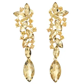 Champagne Art Deco Prom Rhinestone Marquise Cluster Chandelier Long Dangle Gold Statement Earrings