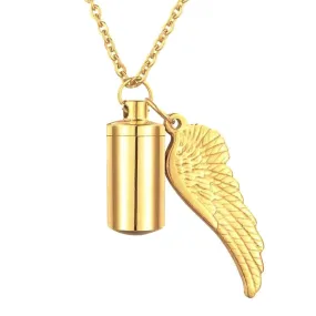 Classy Men Gold Angel Wing Urn Pendant Necklace