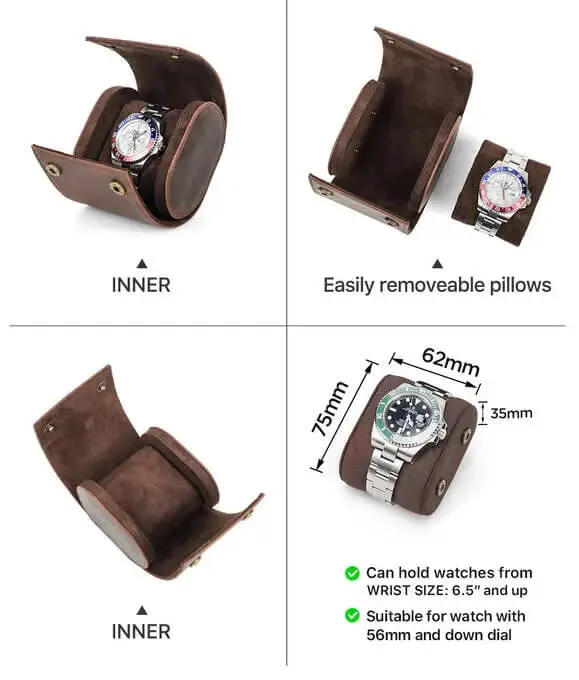 Coffee Genuine Leather Single Watch Roll Case for Men