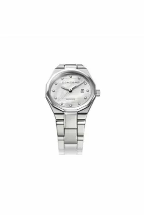 concord mariner quartz steel mop diamond dial 30mm ladies watch