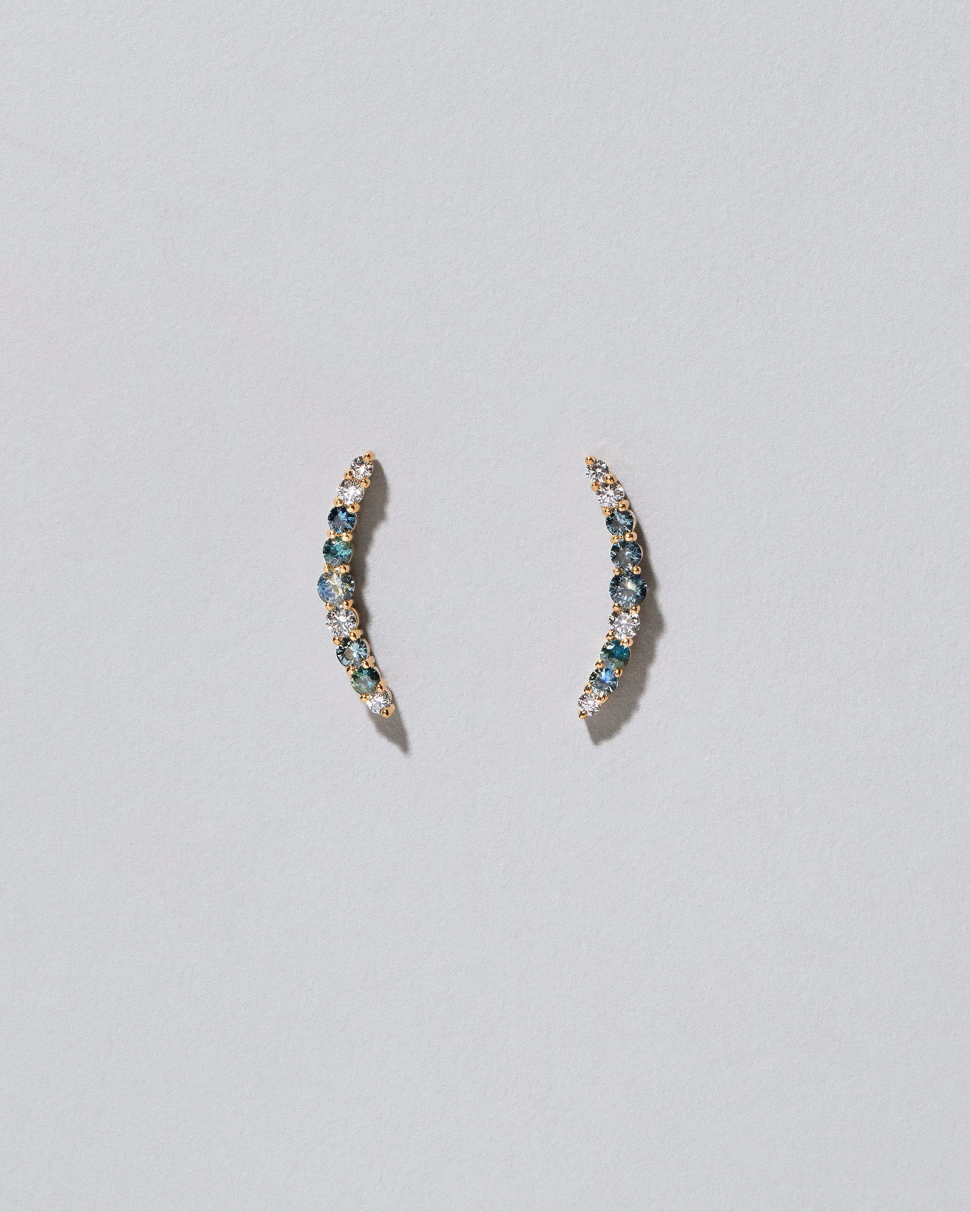 Crescent Ear Climber Stud Earrings - Sapphire & White Diamond