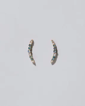 Crescent Ear Climber Stud Earrings - Sapphire & White Diamond