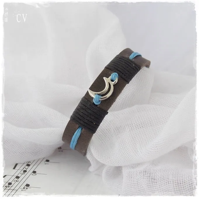 Crescent Moon Leather Bracelet