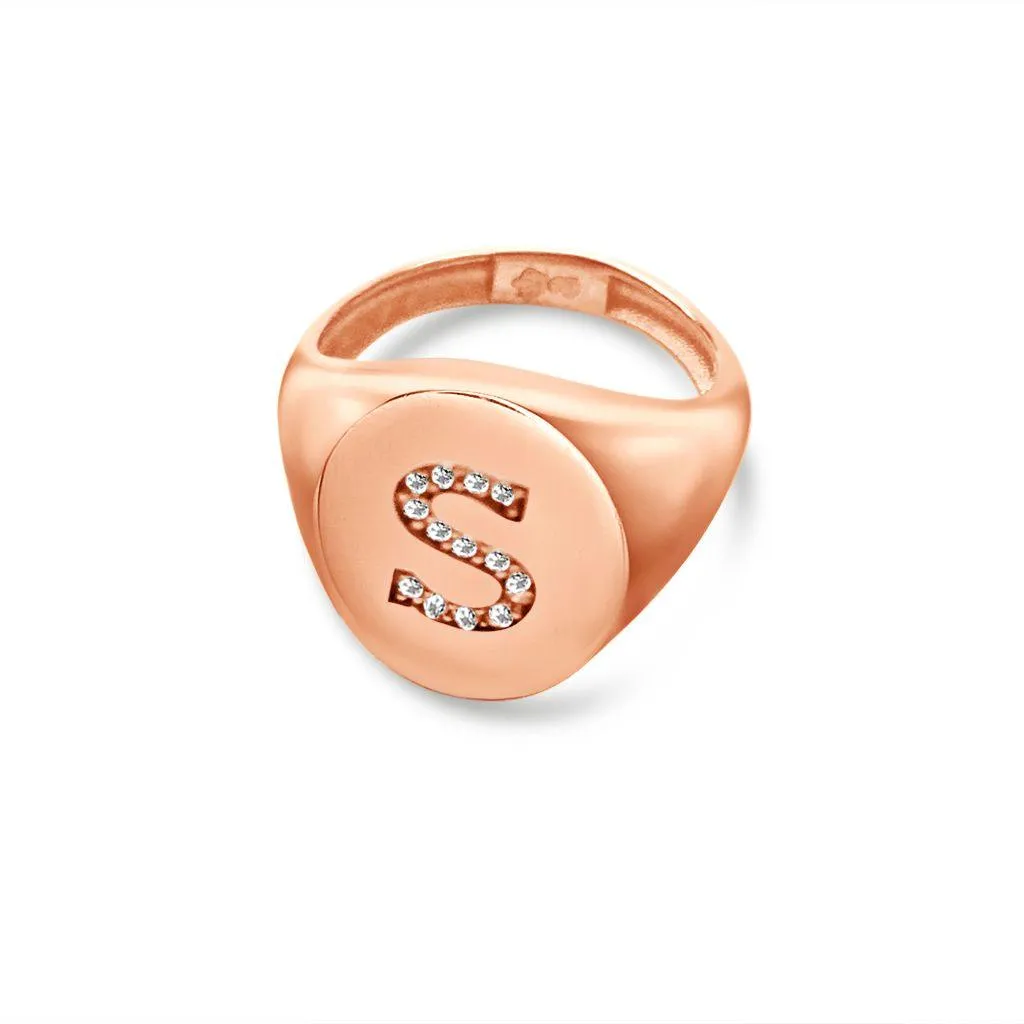 Crystal Signet Initial Ring