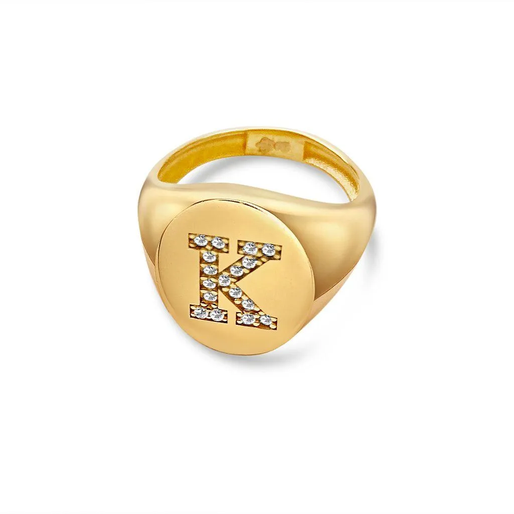 Crystal Signet Initial Ring