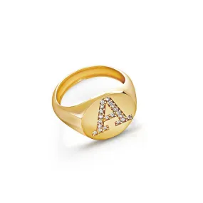 Crystal Signet Initial Ring