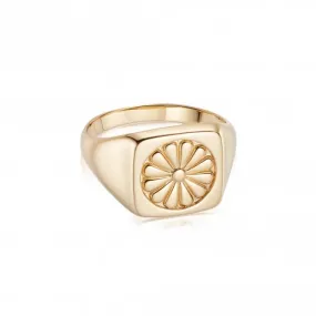 Daisy Bloom Signet 18ct Gold Plated Ring DR01_GP