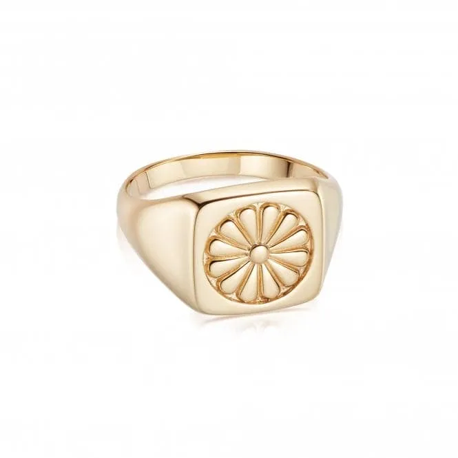 Daisy Bloom Signet 18ct Gold Plated Ring DR01_GP