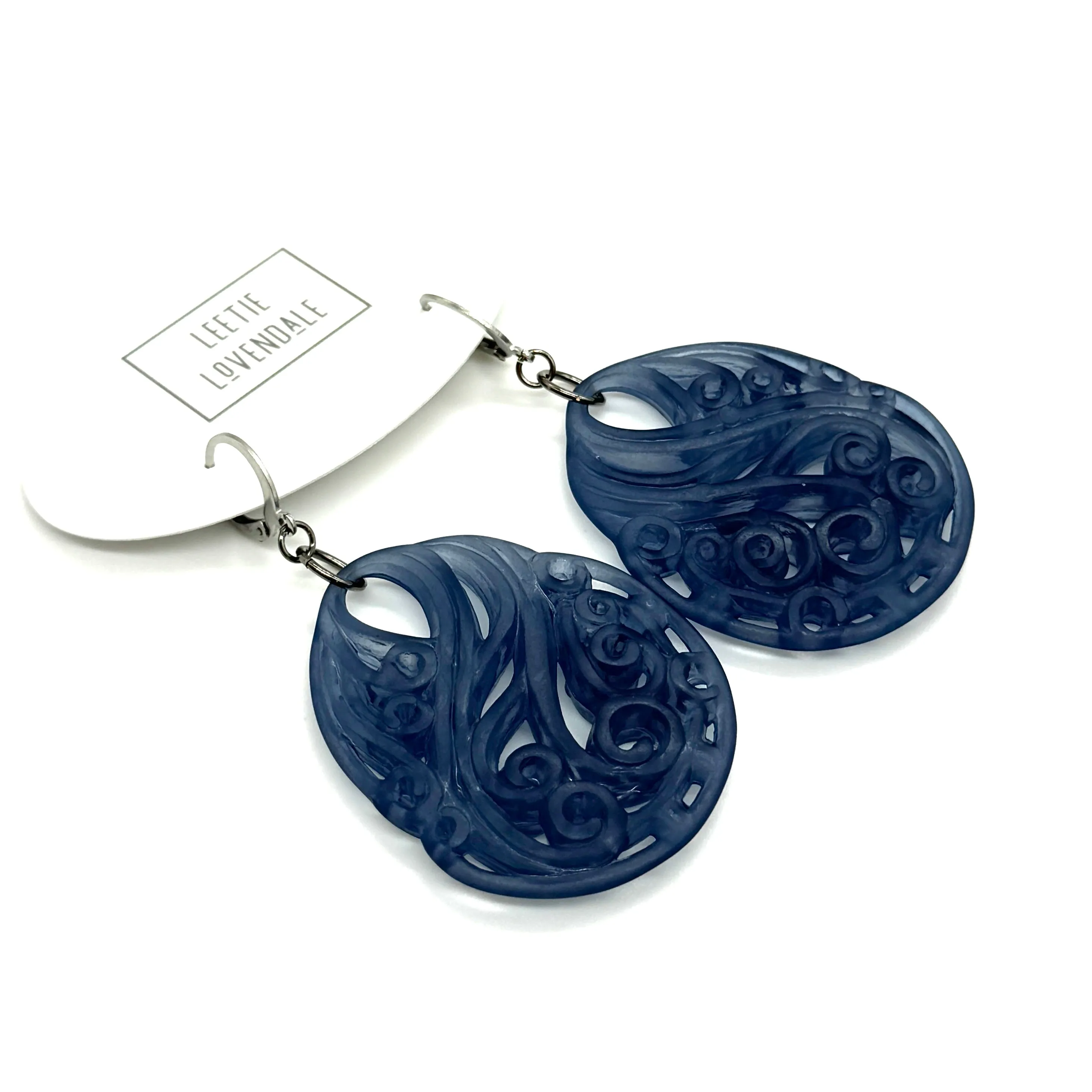 Denim Blue Paisley Teardrop Earrings