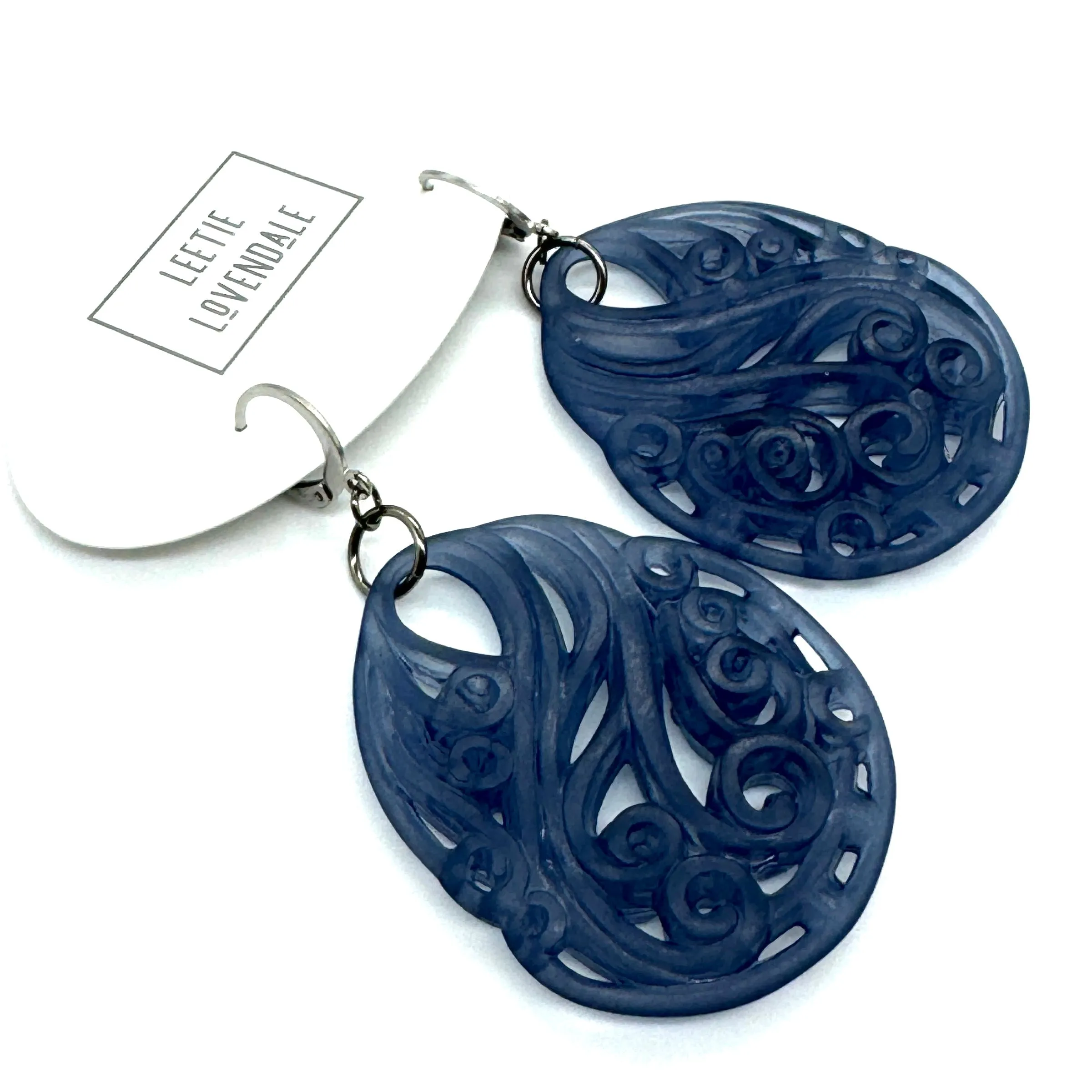 Denim Blue Paisley Teardrop Earrings