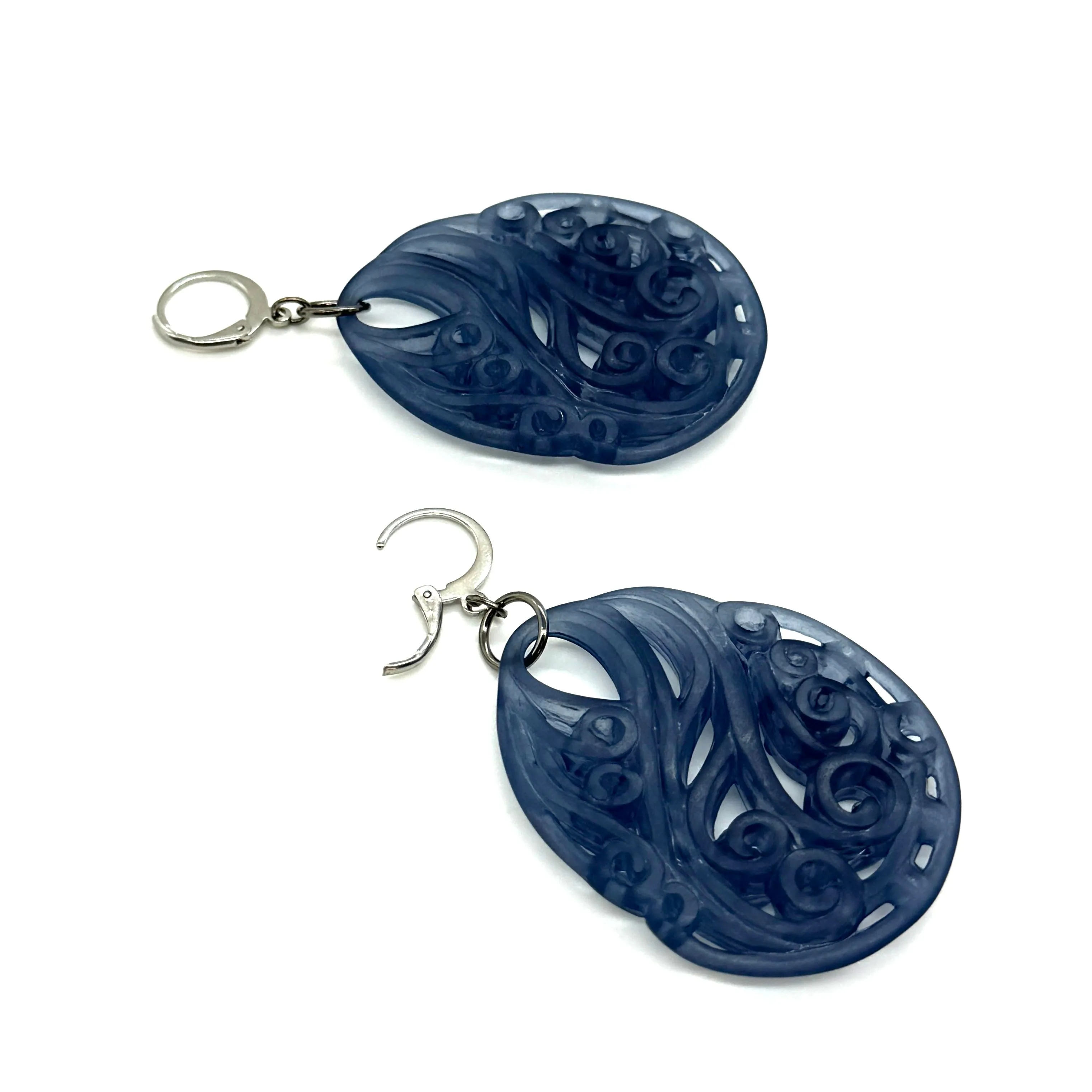 Denim Blue Paisley Teardrop Earrings