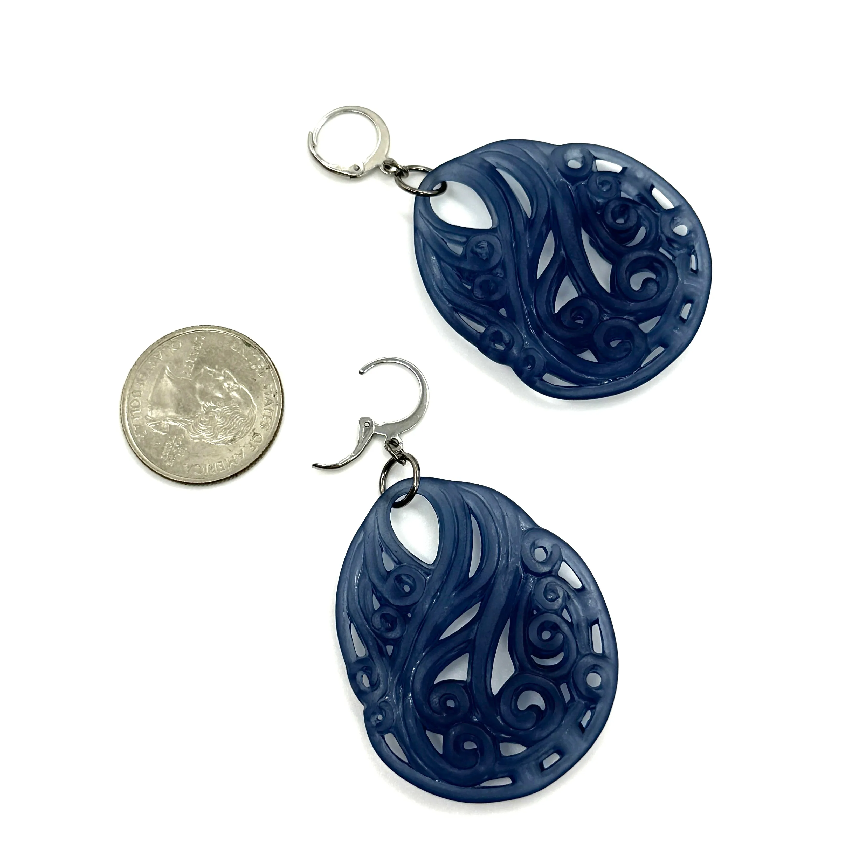 Denim Blue Paisley Teardrop Earrings