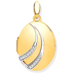 Diamond Set Oval Shaped 9ct Yellow Gold Locket Pendant Necklace