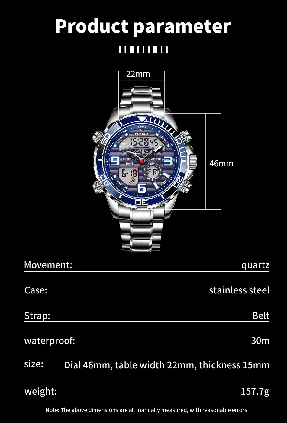 Digital Mens Watches Top Luxury Sport Quartz Wristwatch For Men All Steel Military Waterproof Clock Box