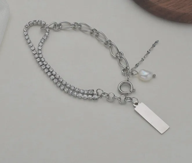 Double Layer Military Pendant with Pearl Bracelet