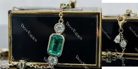 Doveggs elongated emerald moissanite/lab grown diamond & colored gem bracelet