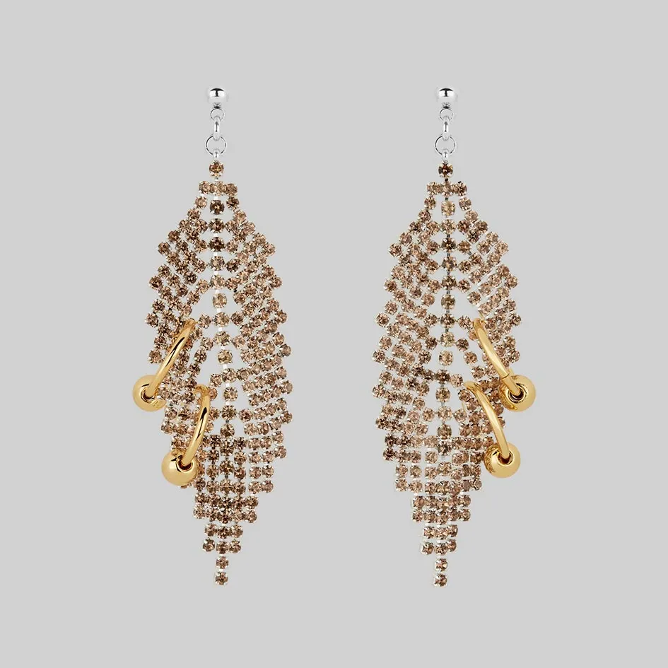 DOWNFALL. Pierced Dazzle Chain Chandelier Earrings - Silver