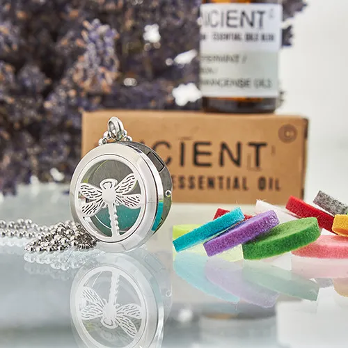 Dragonfly 25mm Aromatherapy Diffuser Necklace | Stainless Steel Locket with 10 Color Pads