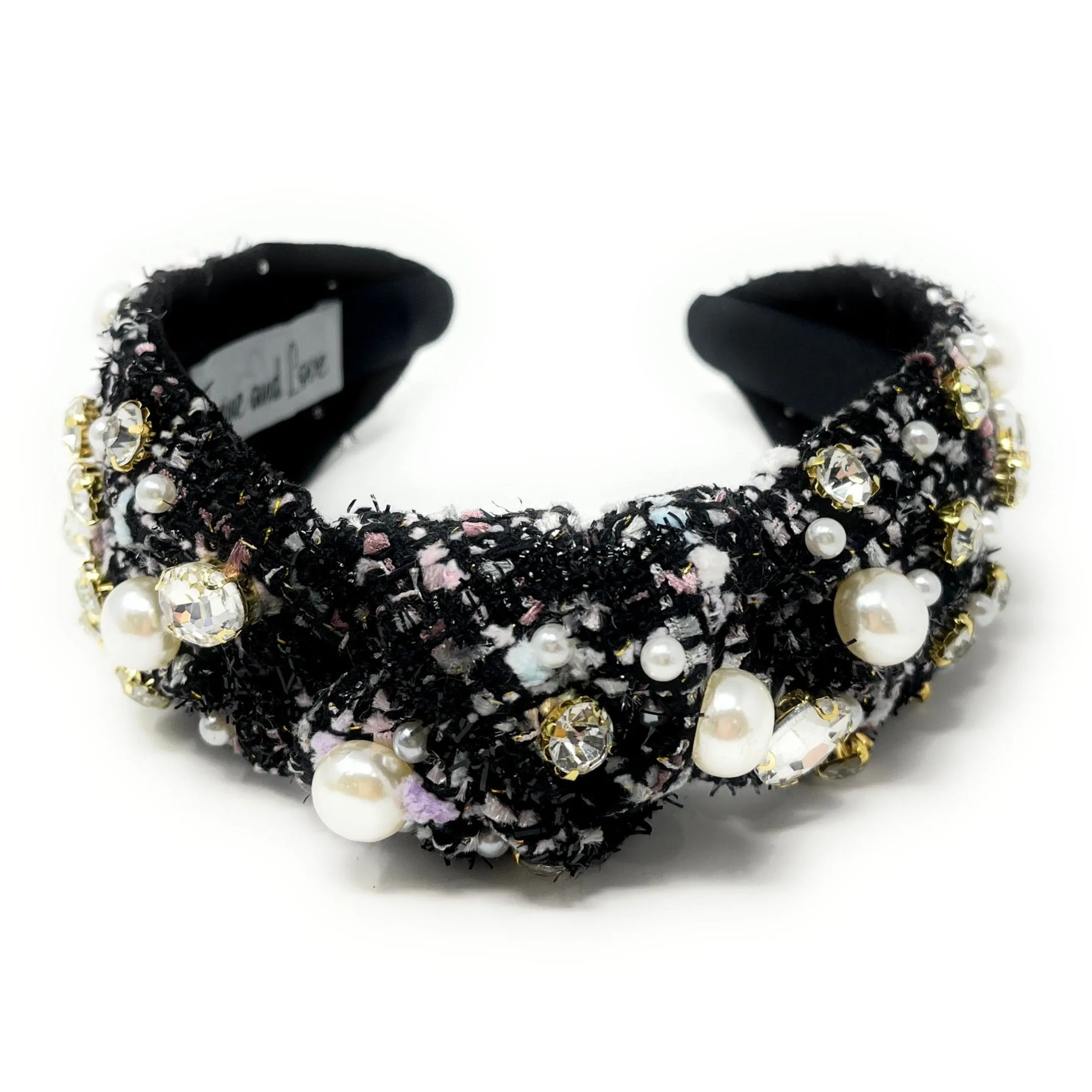 Eira Black Tweed Jeweled Knot Headband