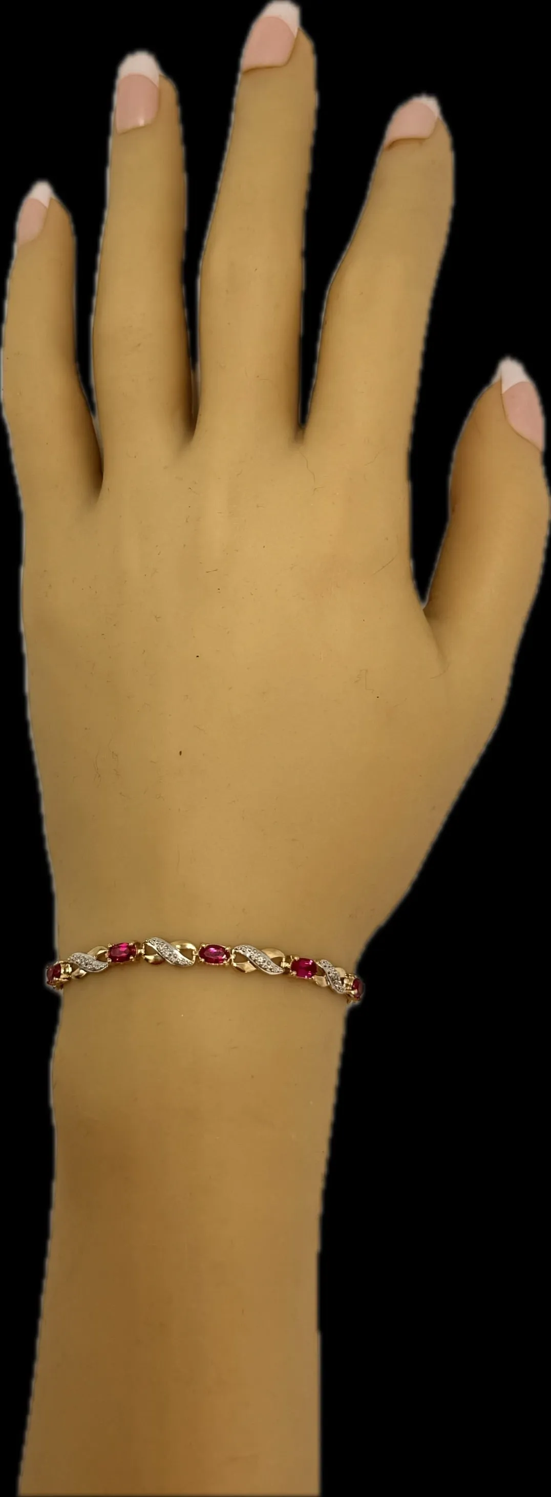 Elegant Created Ruby & Diamond Bracelet in Yellow Gold - 21cm