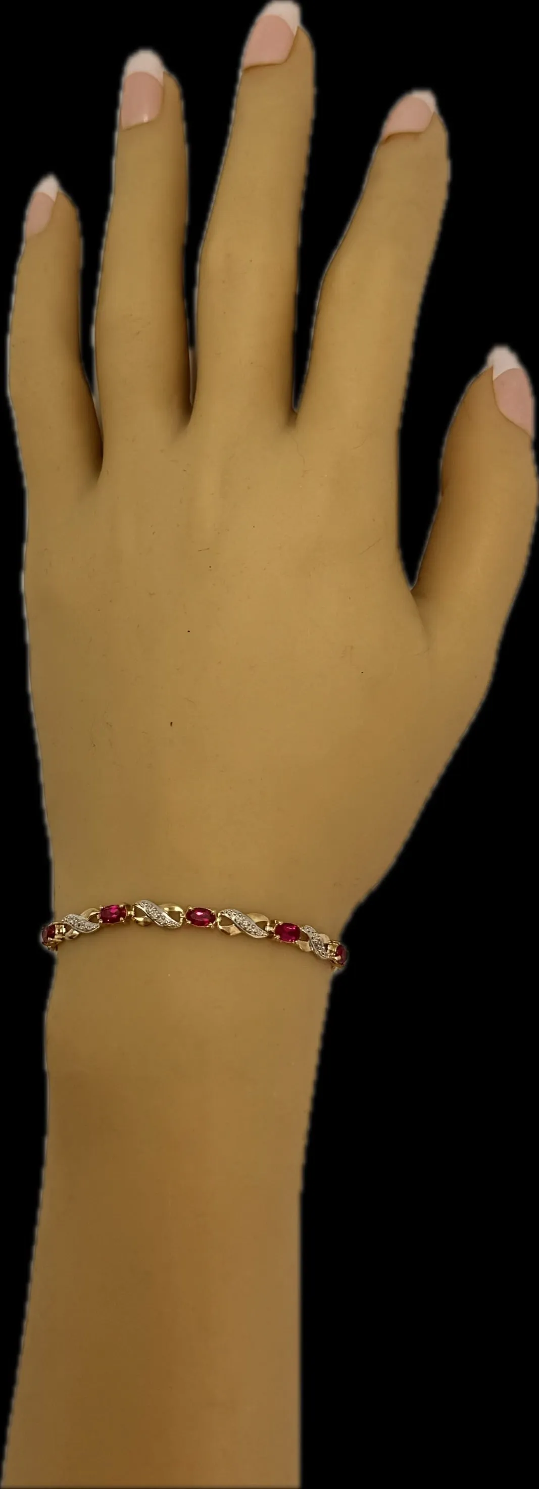 Elegant Created Ruby & Diamond Bracelet in Yellow Gold - 21cm