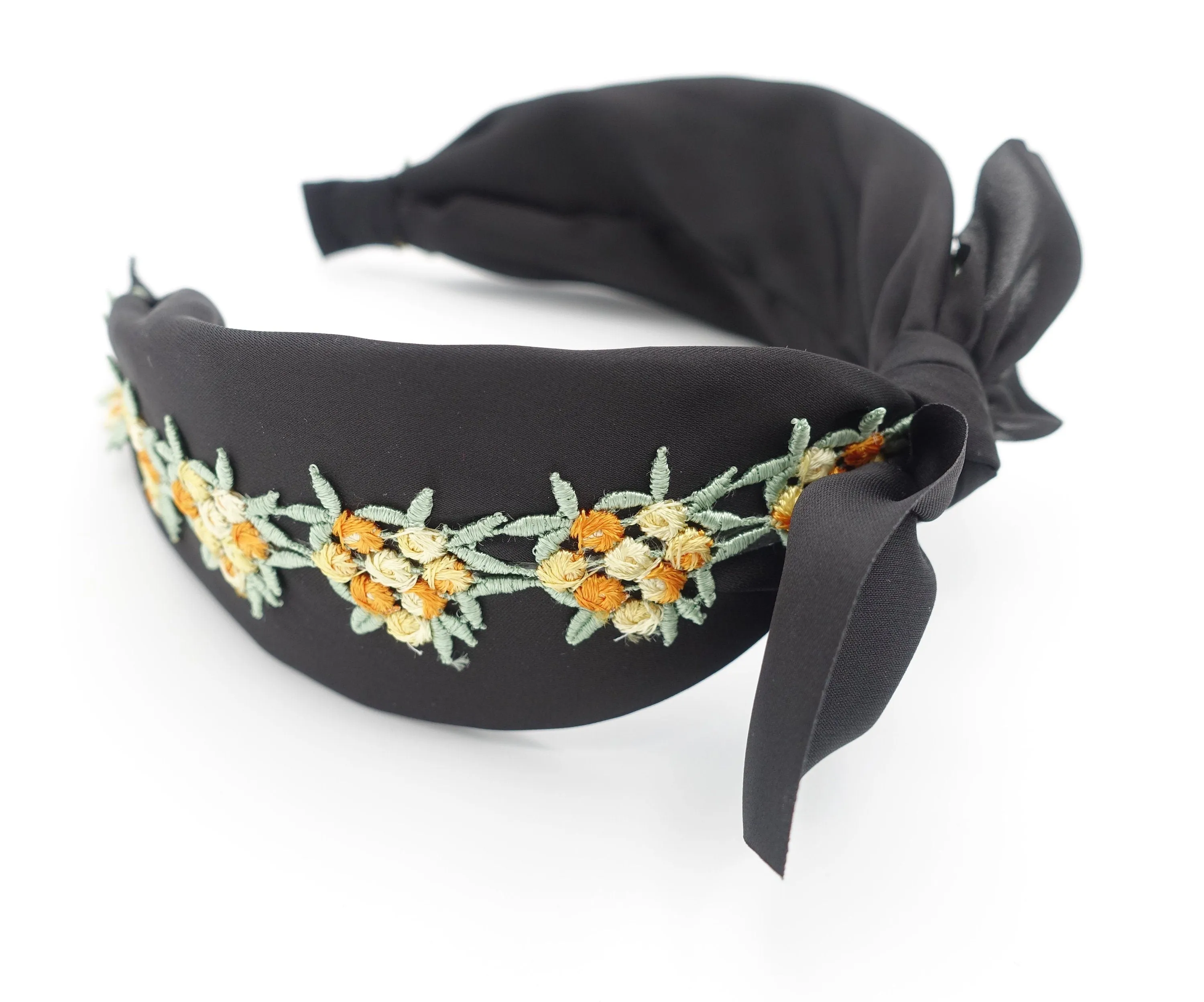 embroidery flower headband black chiffon bow knot hairband women hair accessory