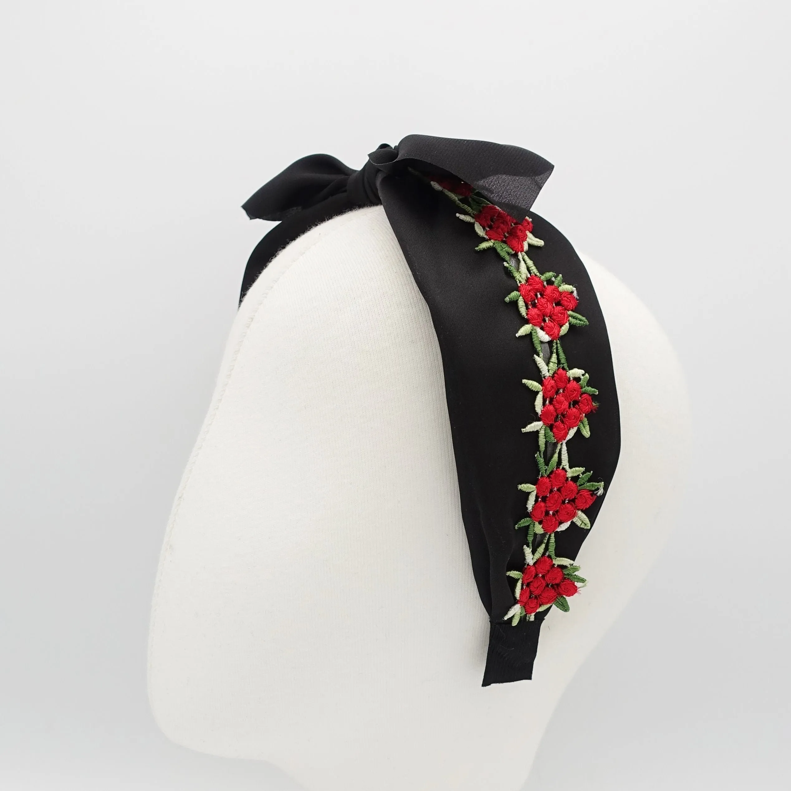 embroidery flower headband black chiffon bow knot hairband women hair accessory