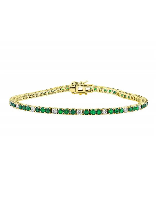 Emerald Bracelet - 14ct Yellow Gold Natural Emerald and Diamond Tennis Bracelet - 785945