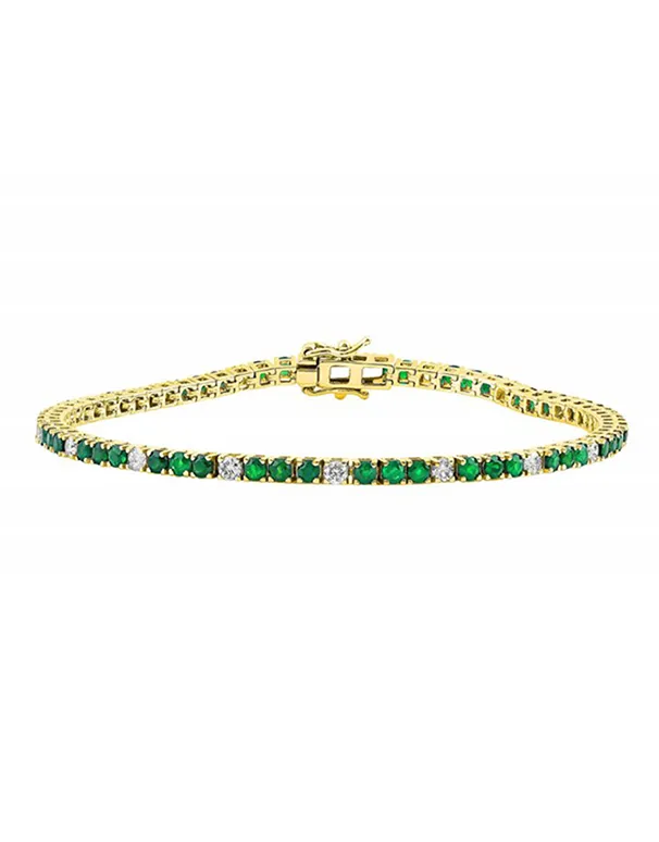 Emerald Bracelet - 14ct Yellow Gold Natural Emerald and Diamond Tennis Bracelet - 785945