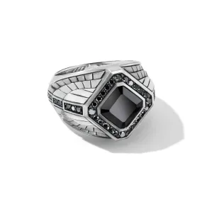 Empire Signet Ring in Sterling Silver with Black Onyx and Pave Black Diamonds