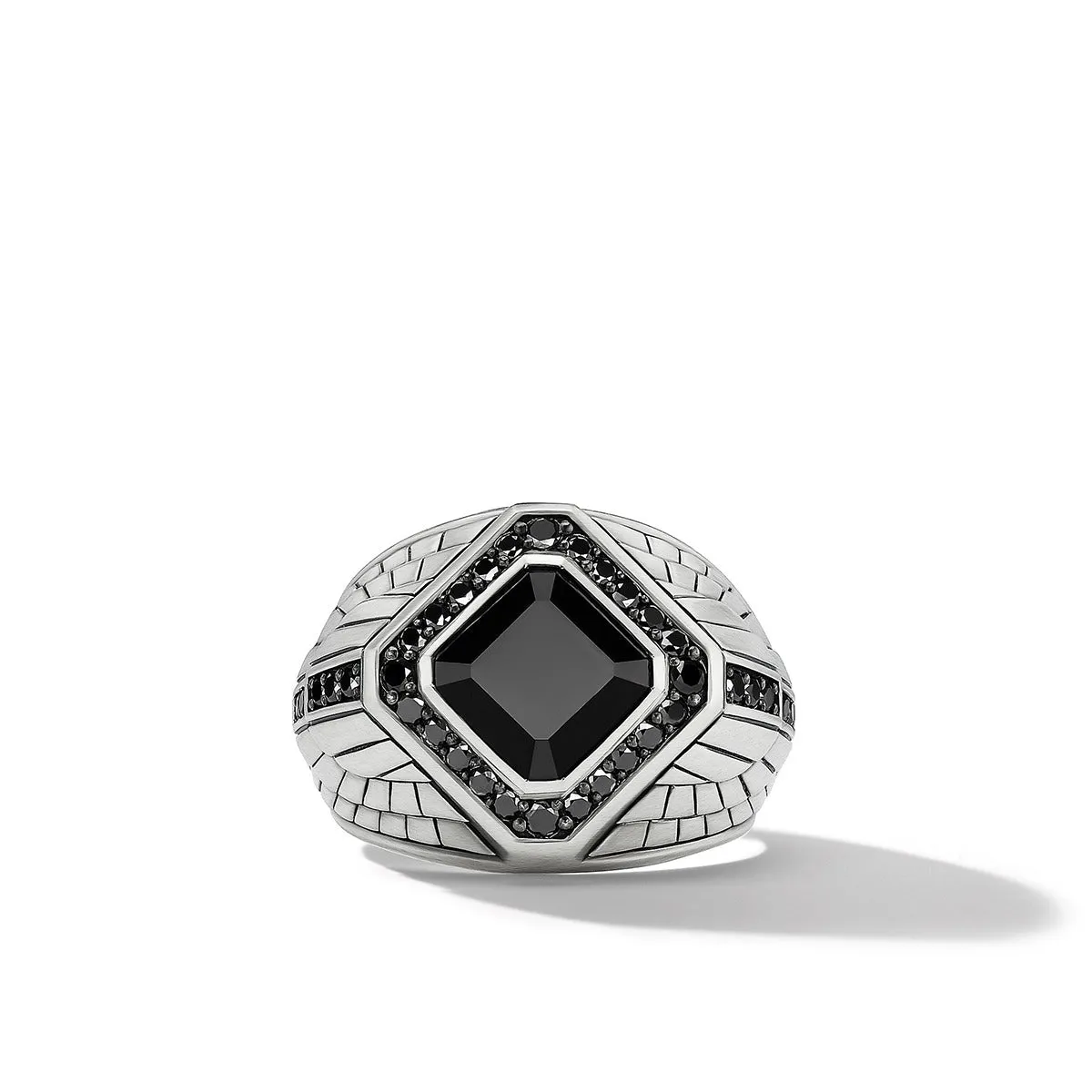 Empire Signet Ring in Sterling Silver with Black Onyx and Pave Black Diamonds