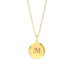 Engraved Locket Necklace - Stainless Steel (Gold)