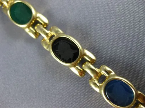 ESTATE AAA MULTI COLOR AGATE & ONYX 14KT YELLOW GOLD 3D ETCHED PANTHER BRACELET