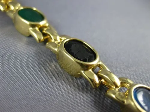 ESTATE AAA MULTI COLOR AGATE & ONYX 14KT YELLOW GOLD 3D ETCHED PANTHER BRACELET