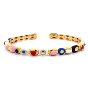 Etho Maria 18K Yellow Gold Diamond and Multi Colored Ceramic Cuff Bracelet