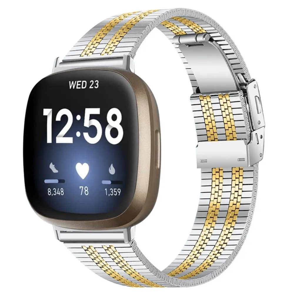 Fitbit Sense / Versa 5 bead stainless steel watch strap - Gold Splicing