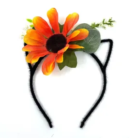 Floral Cat Ears Headband - Sunflower & Black